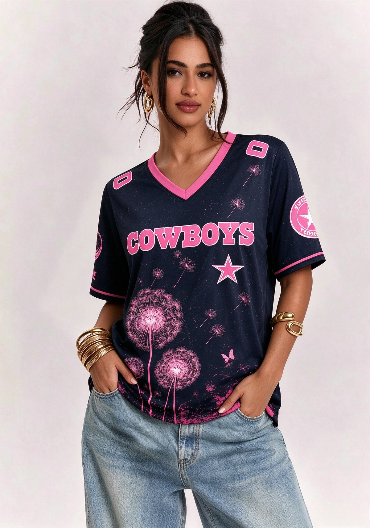 Dallas Cowboys Breast Cancer Awareness Dandelion V-Neck T-Shirt