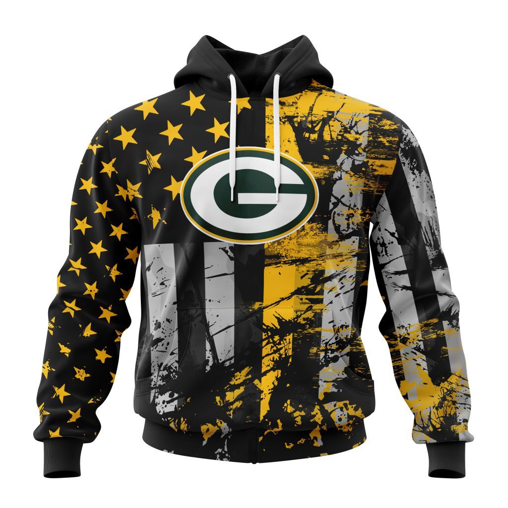 Green Bay Packers Vintage American Flag Graphic Hoodie NFL Fan Sweatshirt