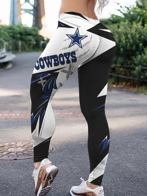 Dallas Cowboys Football Team Geometric Print Workout Leggings For Lady