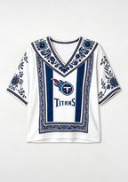 Boho Navy Floral Tennessee Titans V-Neck Blouse