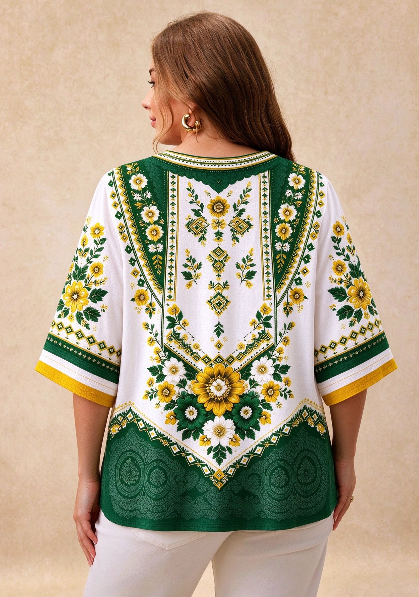 Women’s Green Bay Packers Boho Floral V-Neck 3/4 Sleeve Shirt Secondary image