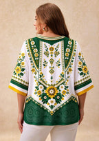 Women’s Green Bay Packers Boho Floral V-Neck 3/4 Sleeve Shirt
