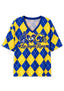 Women's Los Angeles Rams Argyle #1 Fan Heart Helmet V-Neck T-Shirt