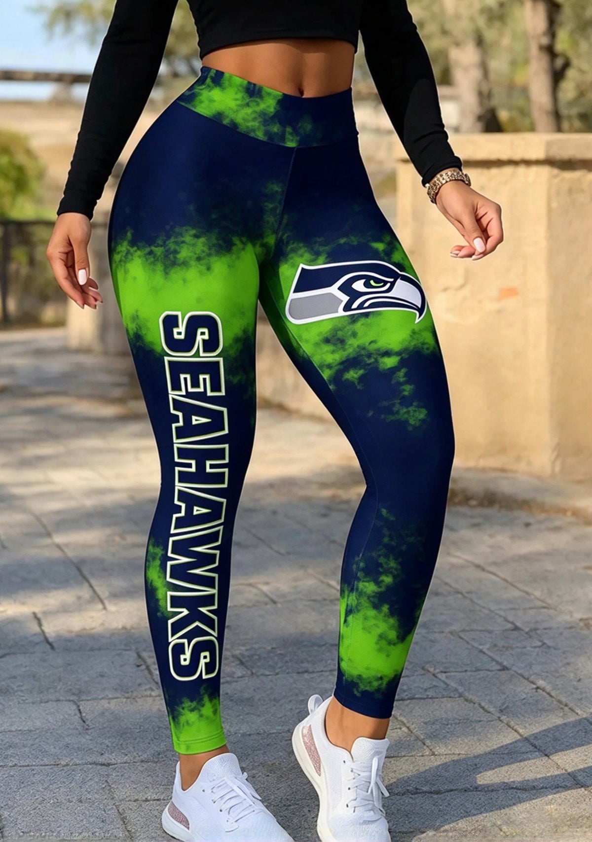 Seattle Seahawks Navy Green Workout Leggings For Lady Main image