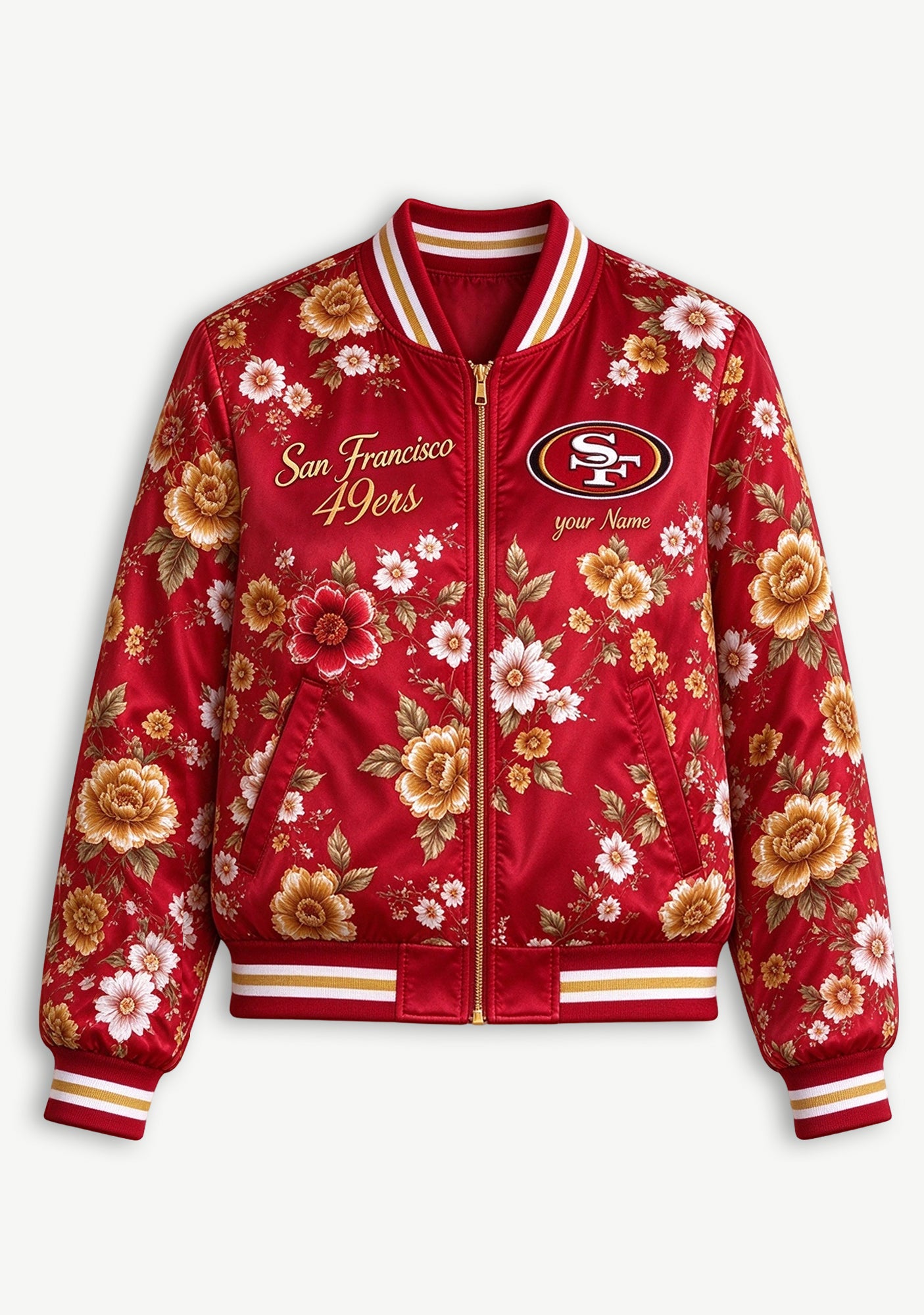 Women San Francisco 49ers Floral Print Zip Up Jacket Custom Name For Fan Secondary image