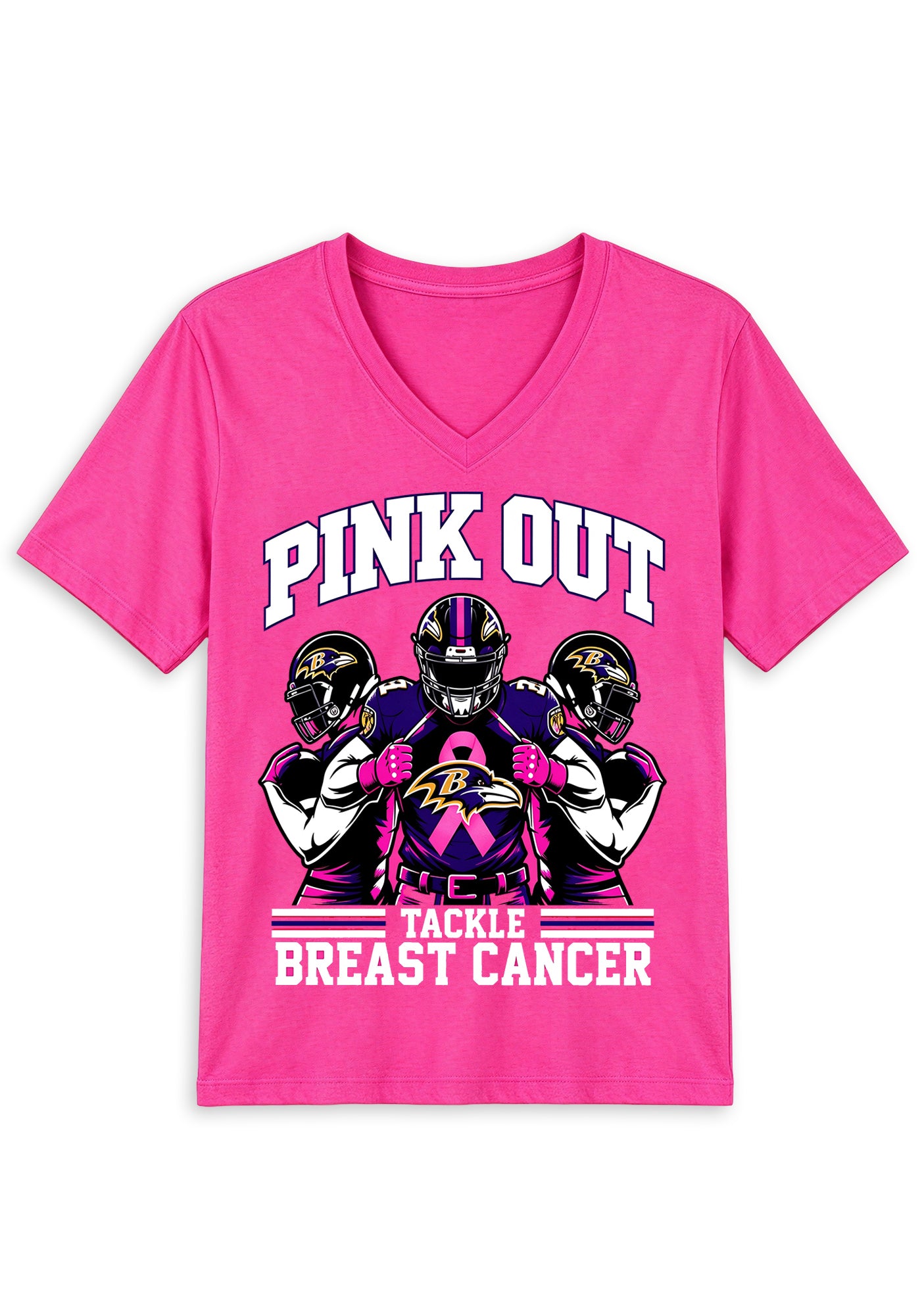 Baltimore Ravens Pink Out Tackle Breast Cancer Awareness V-Neck T-Shirt Secondary image