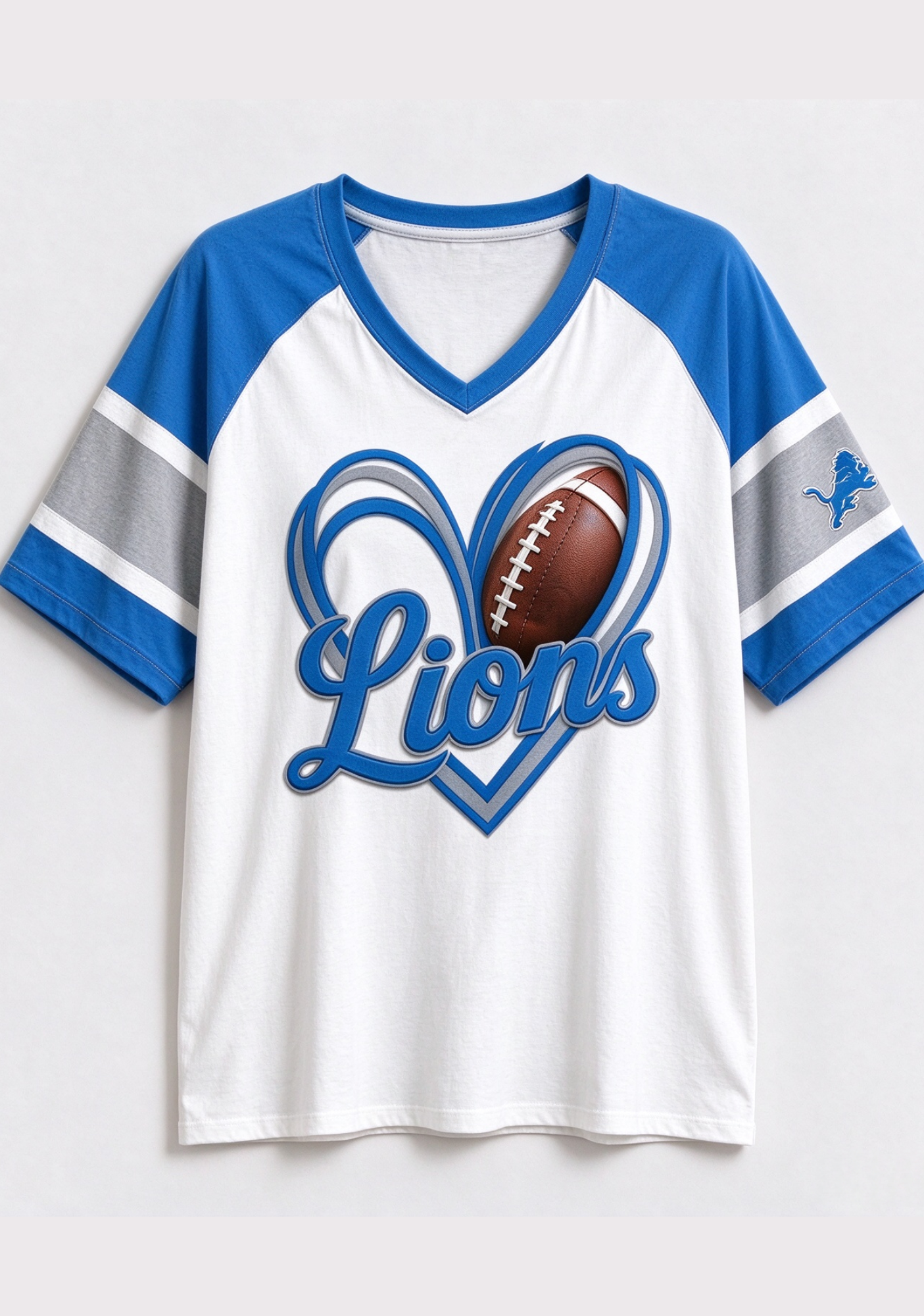 Women Detroit Lions Heart Graphic V-Neck Fan T-Shirt Secondary image