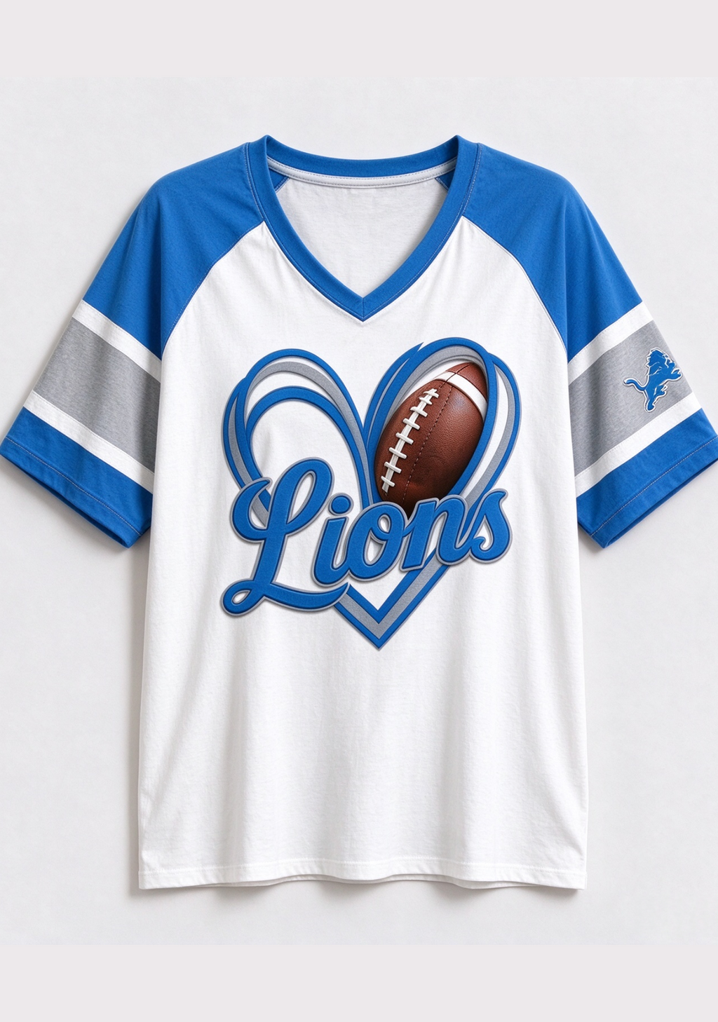 Women Detroit Lions Heart Graphic V-Neck Fan T-Shirt