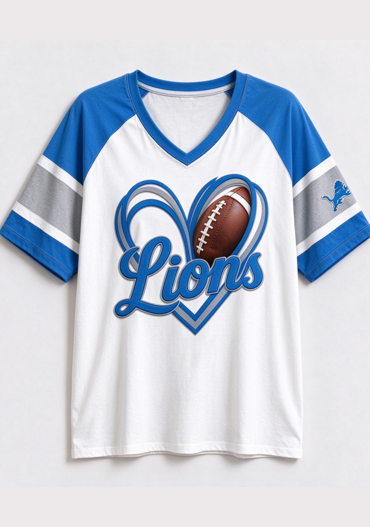 Women Detroit Lions Heart Graphic V-Neck Fan T-Shirt