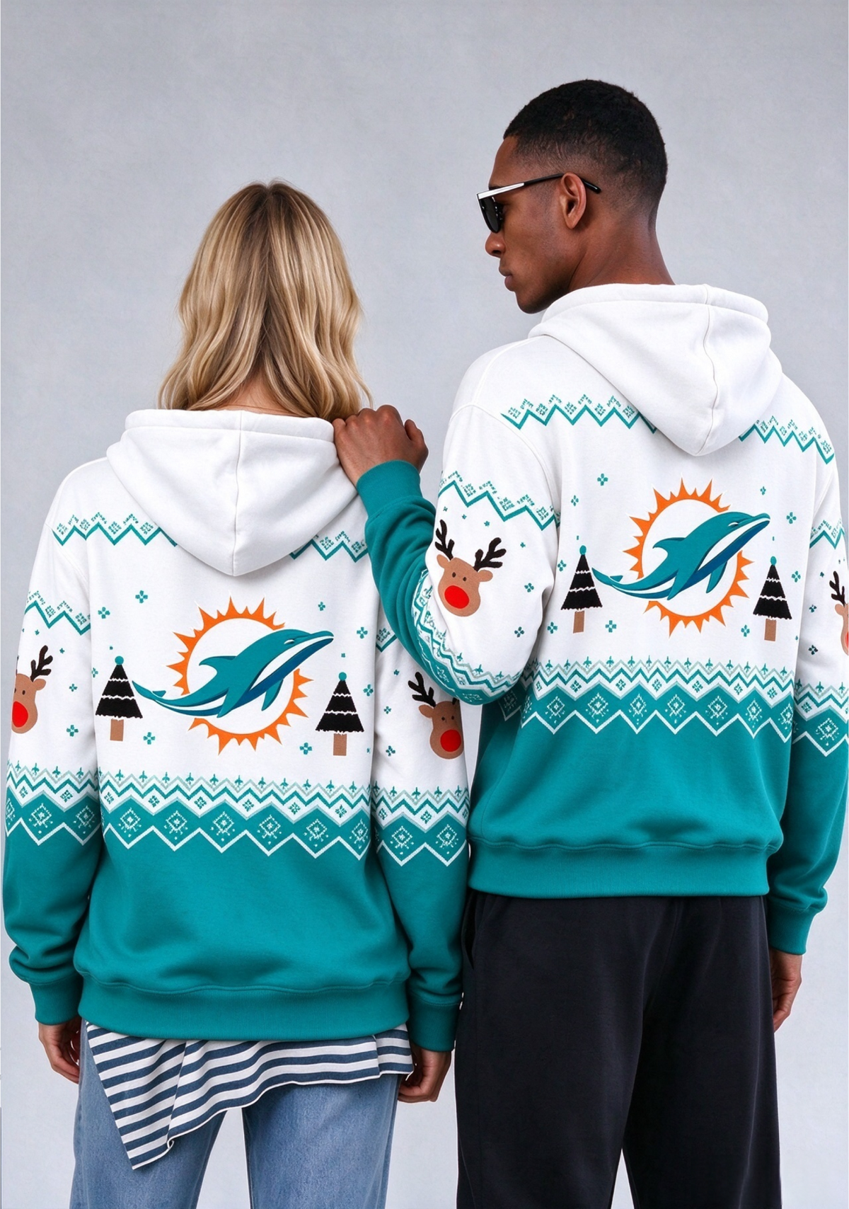 Miami Dolphins Christmas Fair Isle Print Couple Hoodie