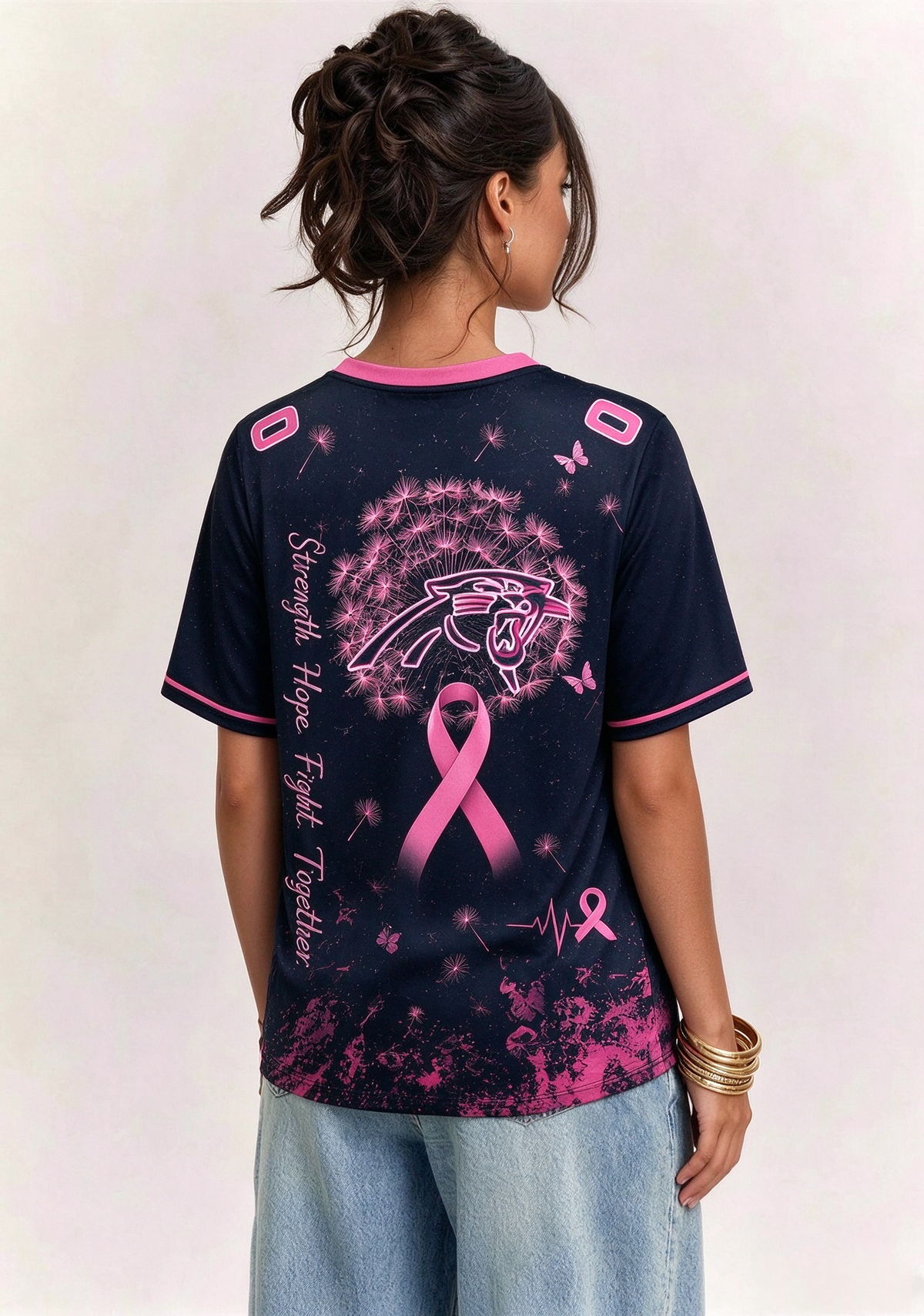 Carolina Panthers Breast Cancer Awareness Dandelion V-Neck T-Shirt