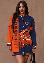 Women's Chicago Bears Color Block Button Down Jacket Dress