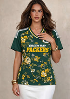 Women's Green Bay Packers Floral V-Neck T Shirt