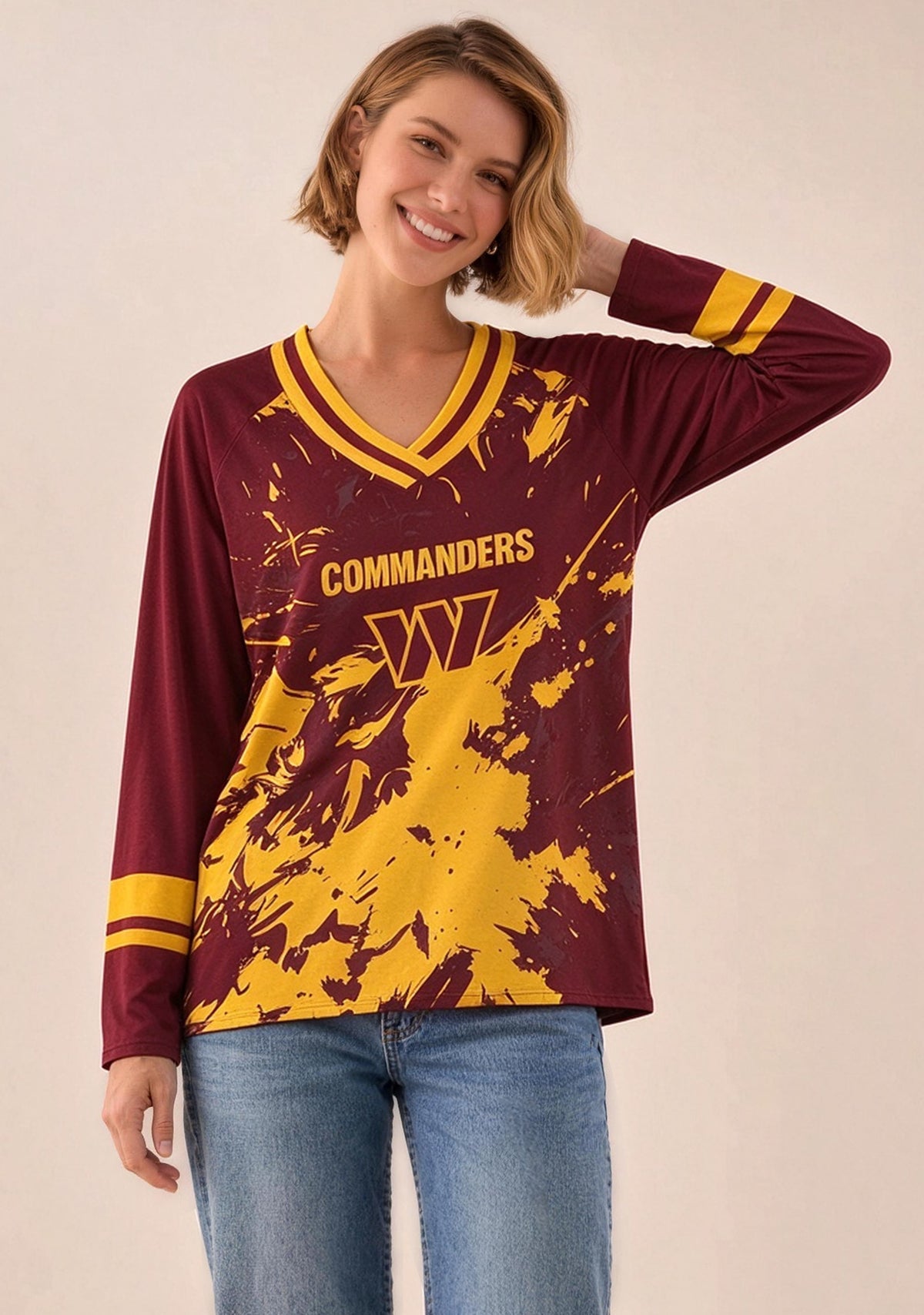Women's Washington Commanders Graphic V Neck Long Sleeve Shirt Main image