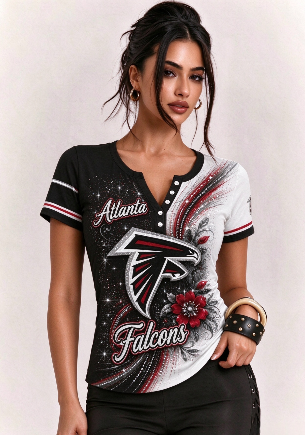 Women Atlanta Falcons Floral Henley T-Shirt