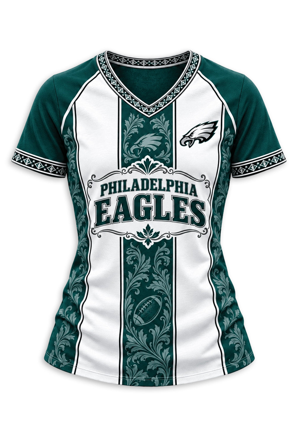 Women's Philadelphia Eagles Floral Baroque Striped V-Neck T-Shirt