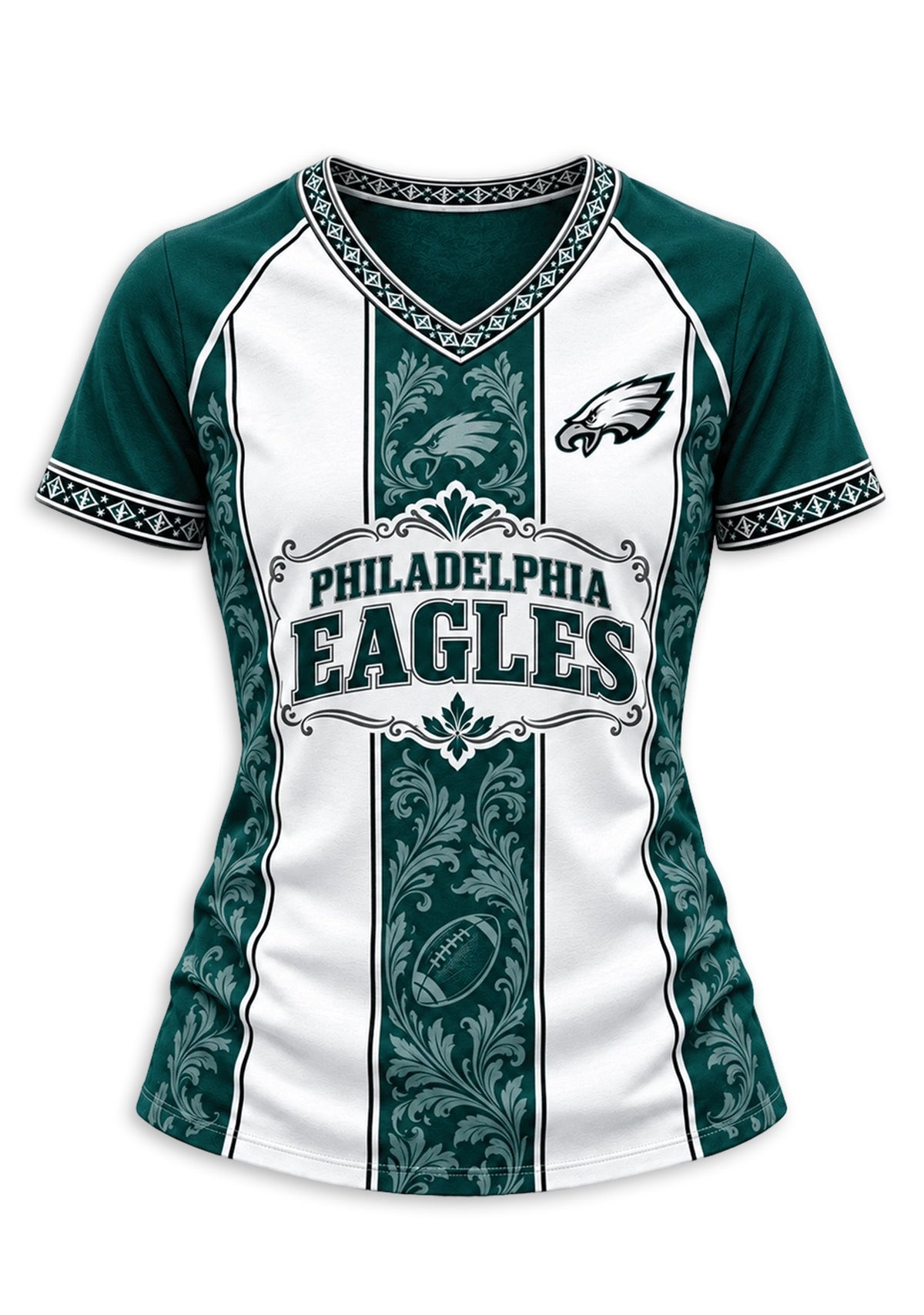 Women's Philadelphia Eagles Floral Baroque Striped V-Neck T-Shirt