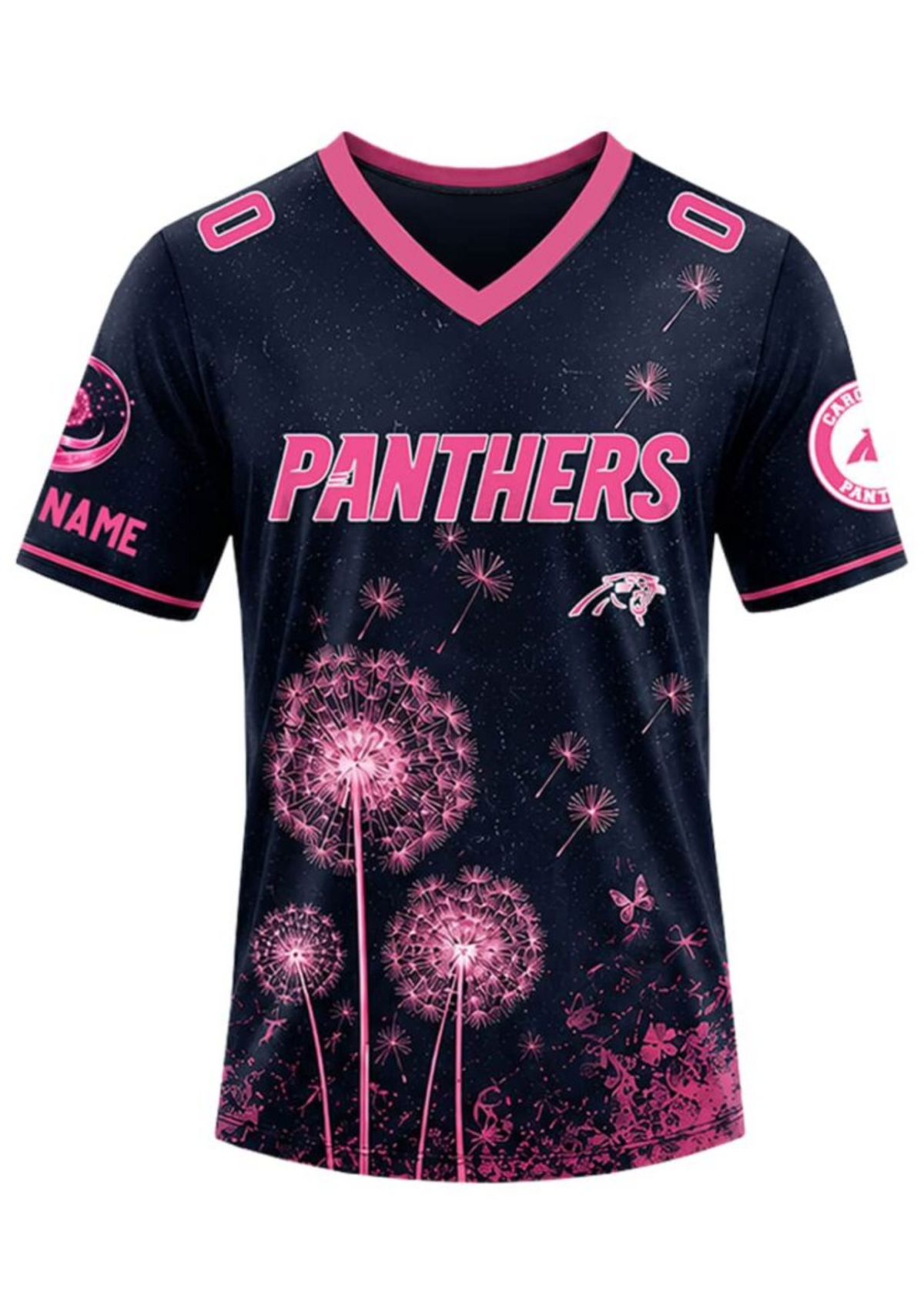 Carolina Panthers Breast Cancer Awareness Dandelion V-Neck T-Shirt