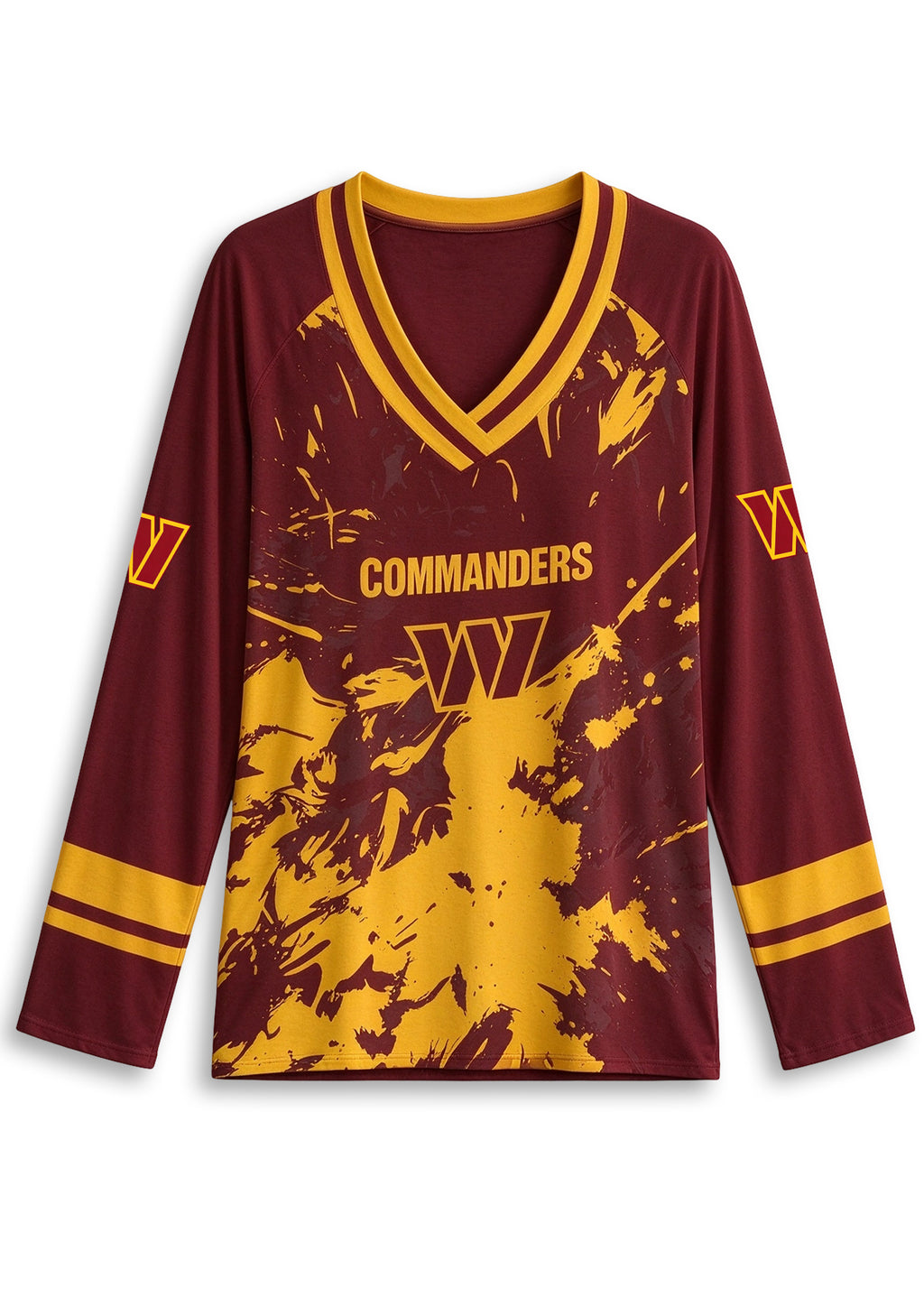 Women's Washington Commanders Graphic V Neck Long Sleeve Shirt