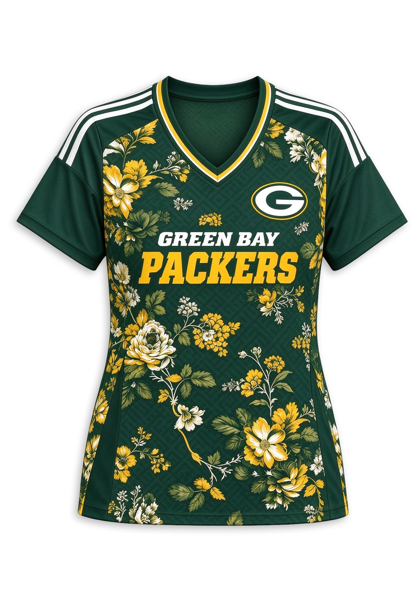 Women's Green Bay Packers Floral V-Neck T Shirt Secondary image
