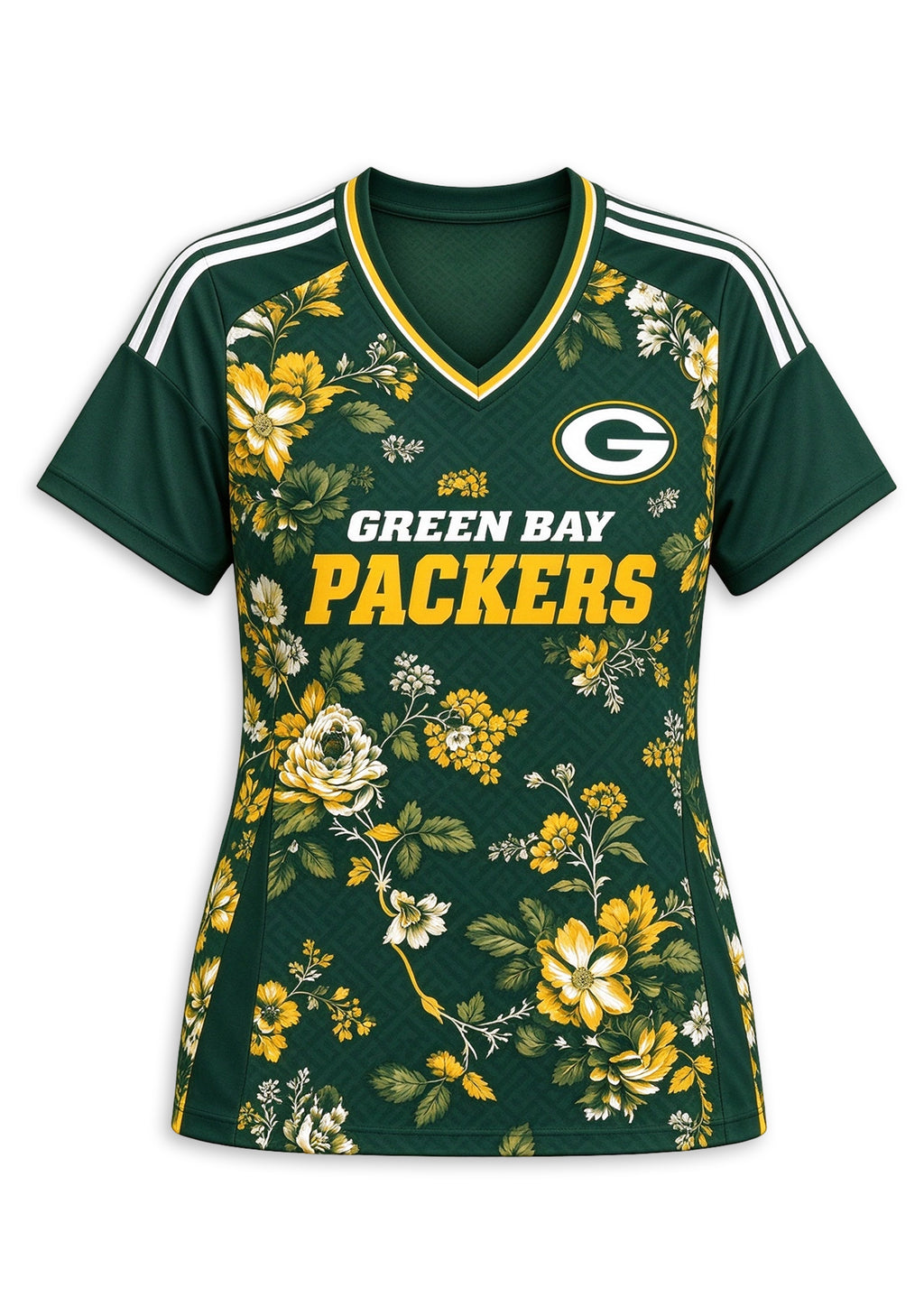 Women's Green Bay Packers Floral V-Neck T Shirt