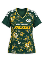 Women's Green Bay Packers Floral V-Neck T Shirt