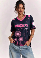 Carolina Panthers Breast Cancer Awareness Dandelion V-Neck T-Shirt