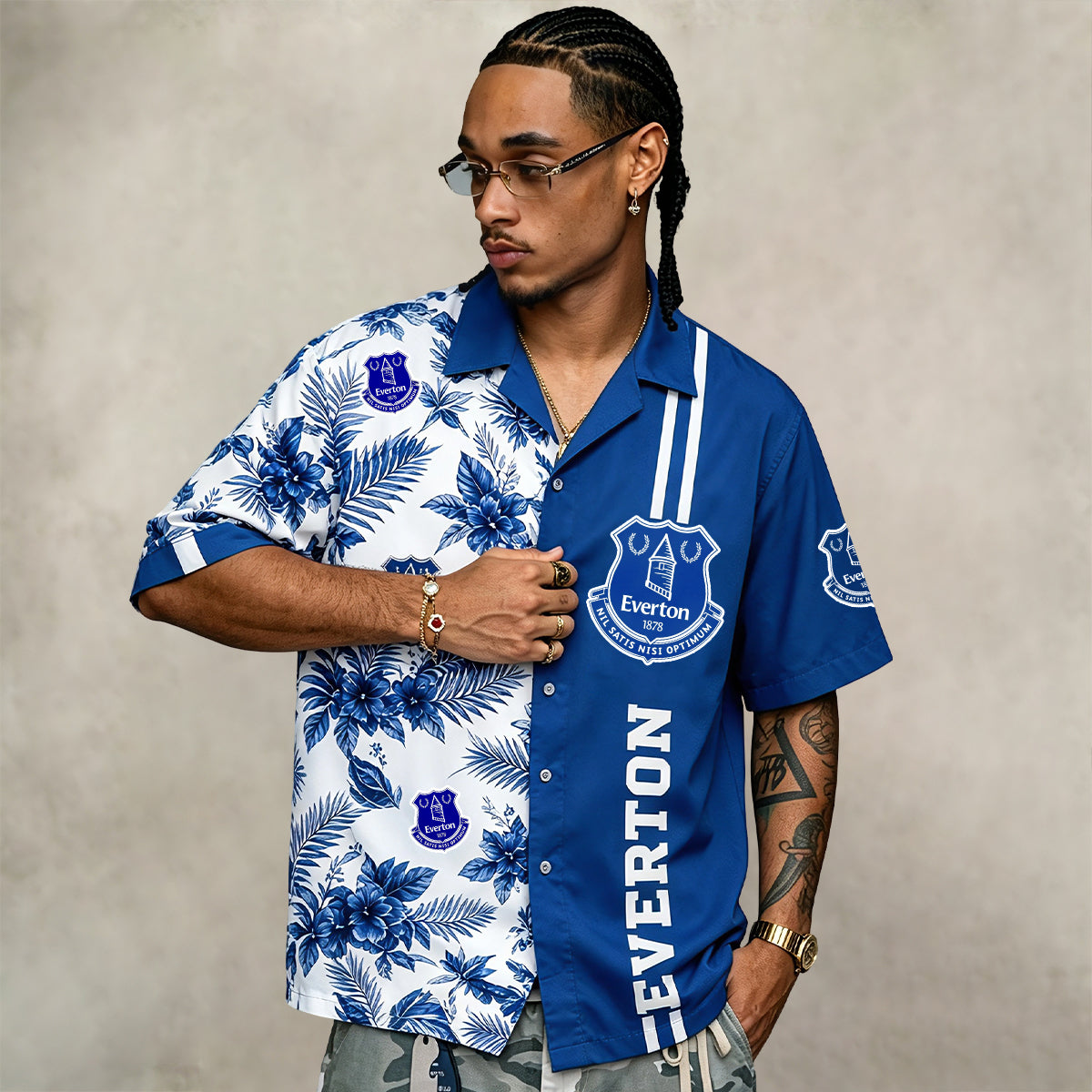 Everton Royal‑Blue Half‑Split Hawaiian Shirt For Fan
