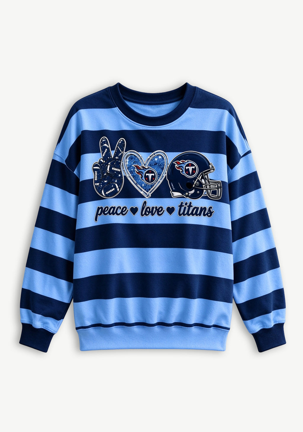Women's Peace Love Tennessee Titans Striped Crewneck Sweatshirt