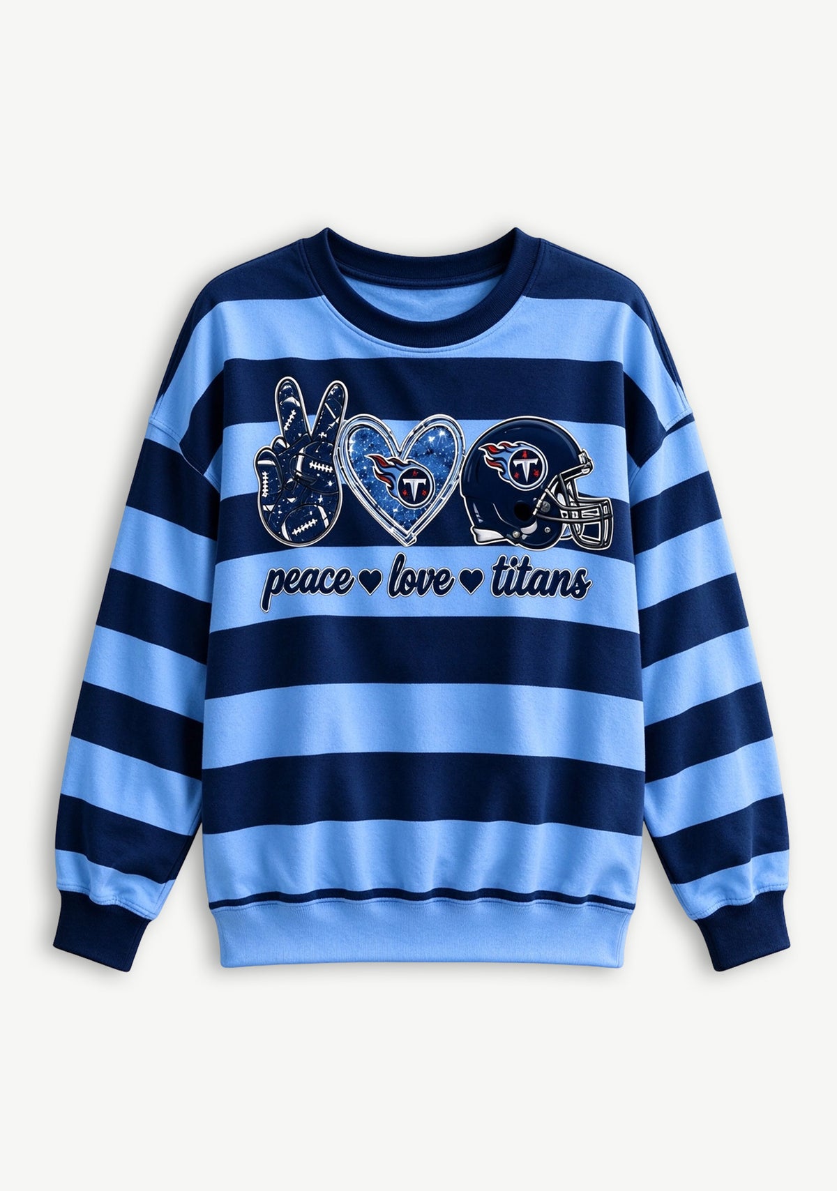 Women's Peace Love Tennessee Titans Striped Crewneck Sweatshirt