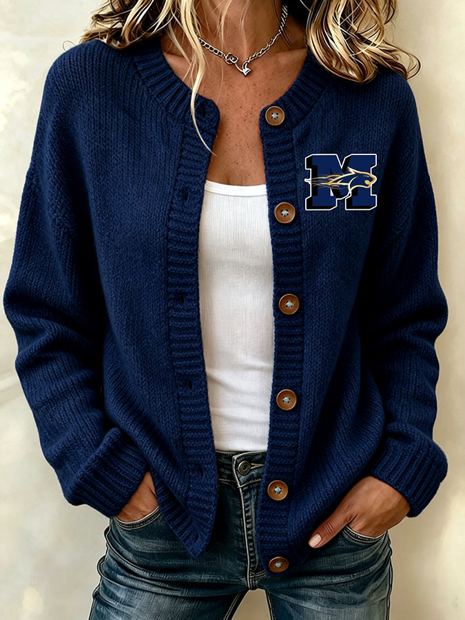 Women's Football Fans Printed Knitted Cardigan Top