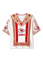 Boho Red Floral Kansas City Chiefs V-Neck Blouse
