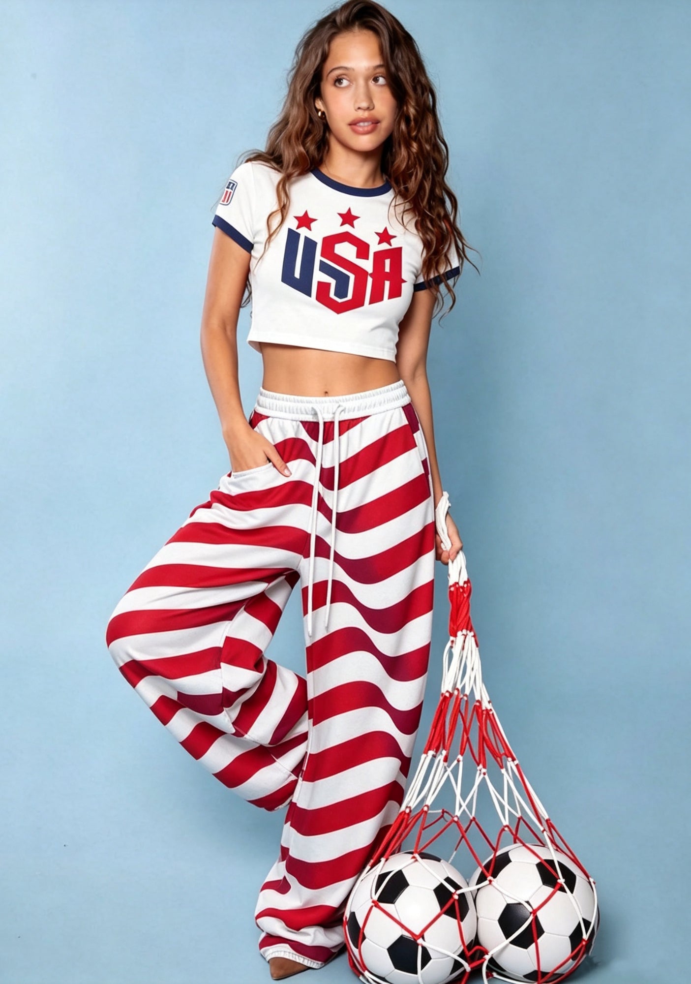 USA Stars Stripes Print Tops & Elasticated Trousers Two-Piece Set Main image