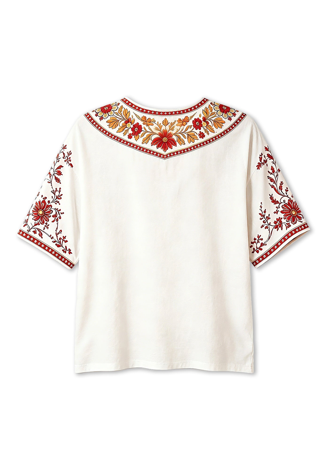 Boho Red Floral Kansas City Chiefs V-Neck Blouse