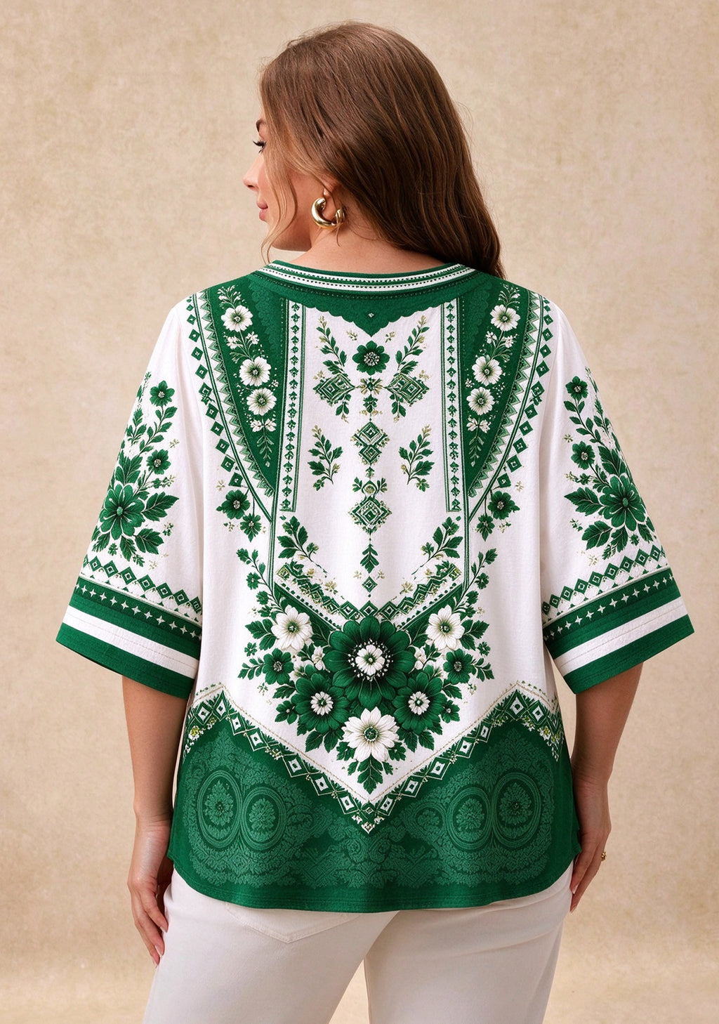 Women’s New York Jets Boho Floral V-Neck 3/4 Sleeve Shirt