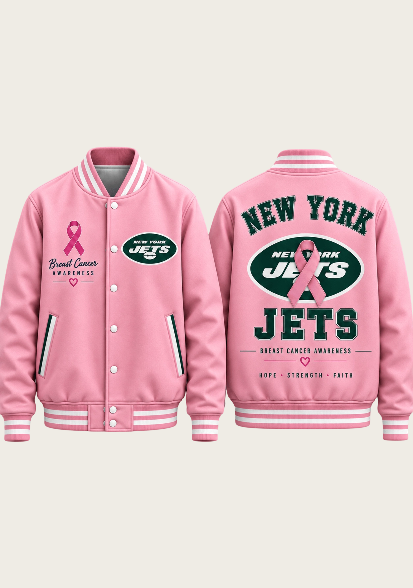 New York Jets Breast Cancer Awareness Pink Ribbon Varsity Jacket Secondary image