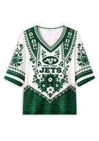 Women’s New York Jets Boho Floral V-Neck 3/4 Sleeve Shirt
