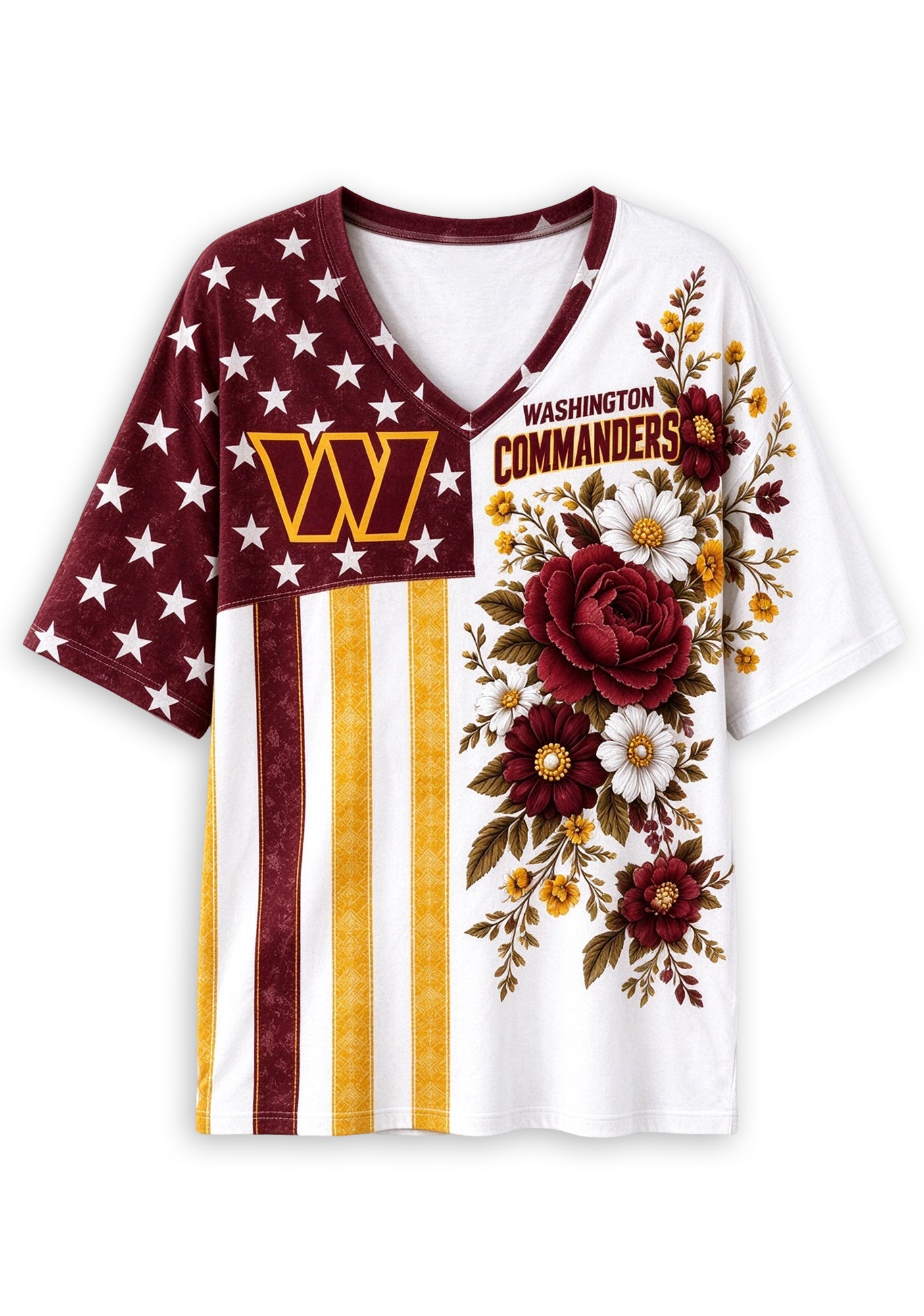 Women's Washington Commanders American Flag Floral V-Neck T-Shirt Secondary image