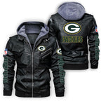 Green Bay Packers Graphic PU Faux Leather Hooded Jacket
