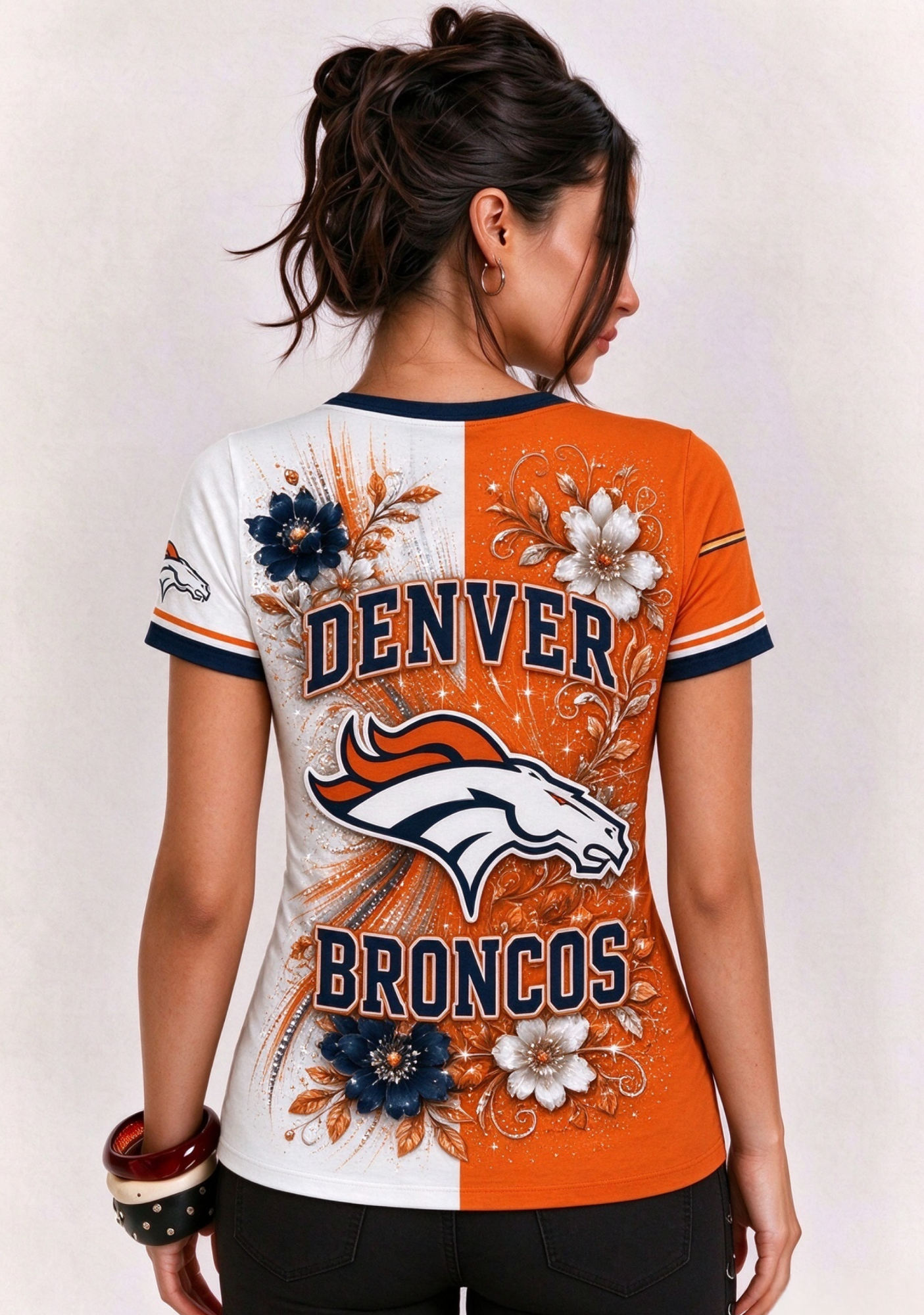 Women Denver Broncos Floral Henley T-Shirt Secondary image