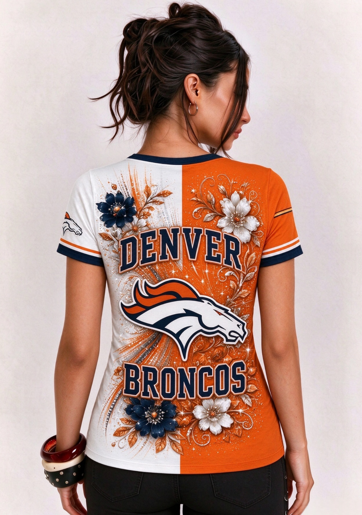 Women Denver Broncos Floral Henley T-Shirt
