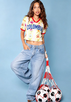 Vintage Floral Orchid Colombia Print Cropped Jersey Shirt