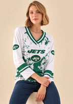 Women's New York Jets Graphic V Neck Long Sleeve Shirt