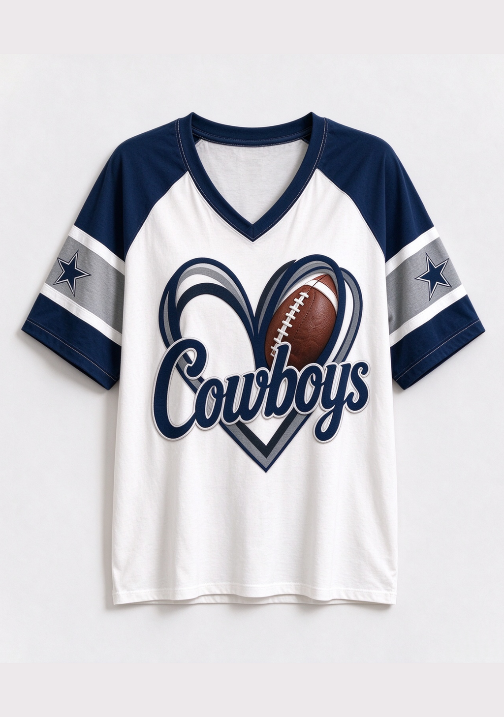 Women Dallas Cowboys Heart Graphic V-Neck Fan T-Shirt