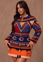 Women's Chicago Bears Aztec Geometric Print Button Down Jacket Dress