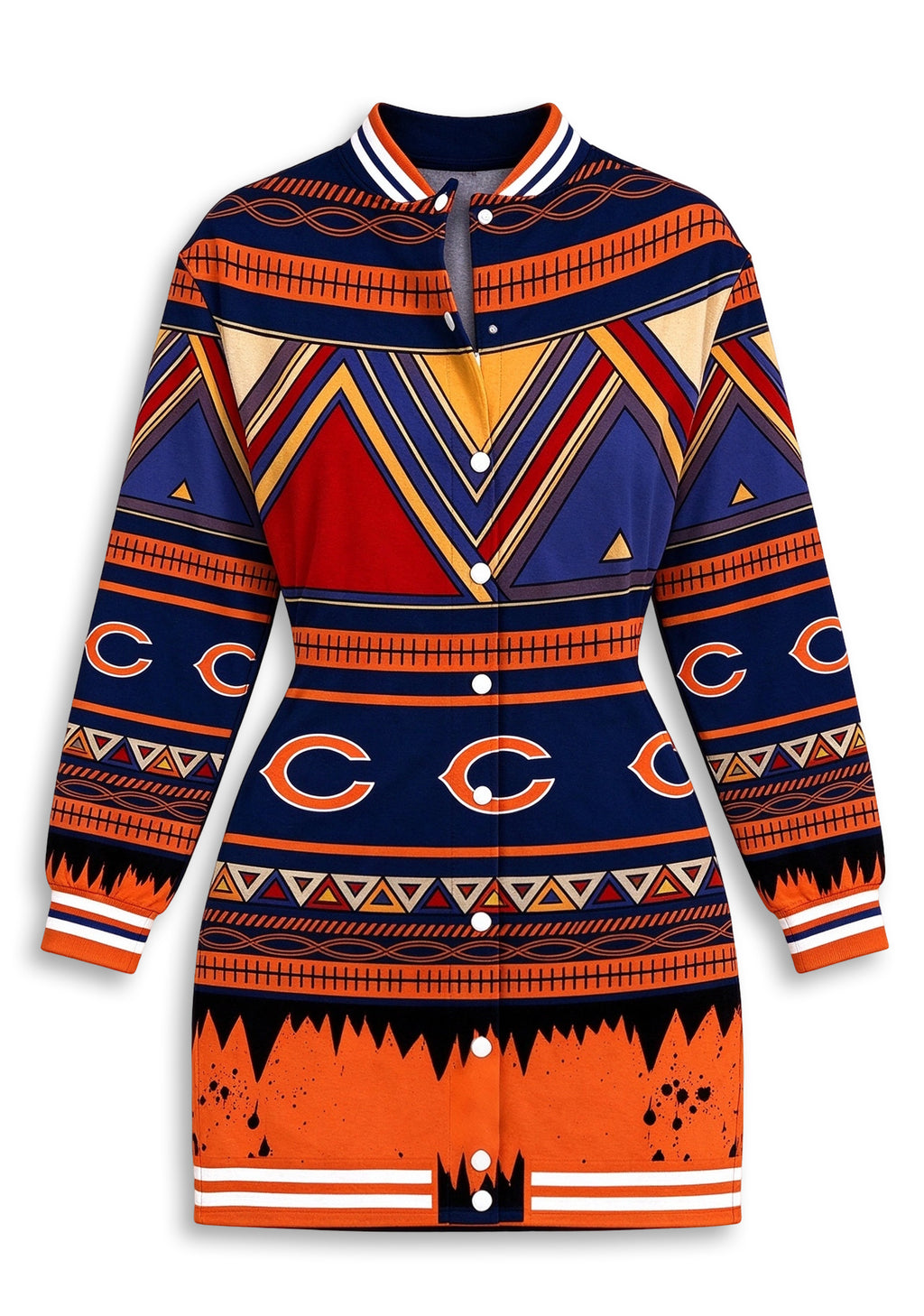 Women's Chicago Bears Aztec Geometric Print Button Down Jacket Dress