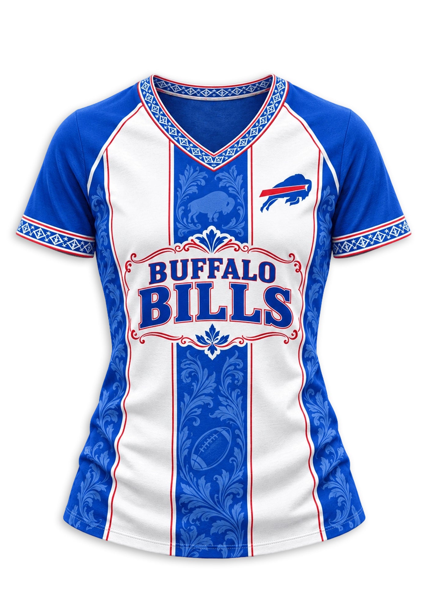 Women's Buffalo Bills Floral Baroque Striped V-Neck T-Shirt Secondary image