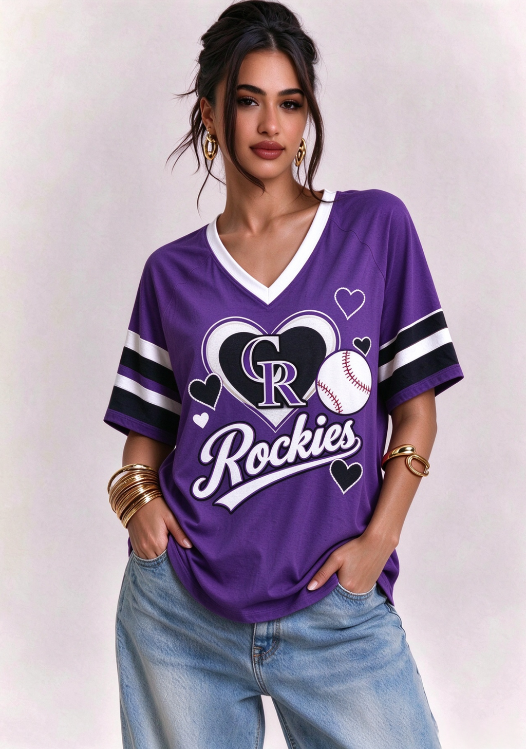 Women Colorado Rockies Baseball Graphic V-Neck T-Shirt