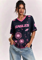 Philadelphia Eagles Breast Cancer Awareness Dandelion V-Neck T-Shirt