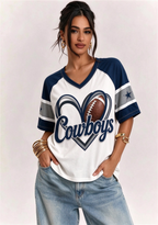 Women Dallas Cowboys Heart Graphic V-Neck Fan T-Shirt
